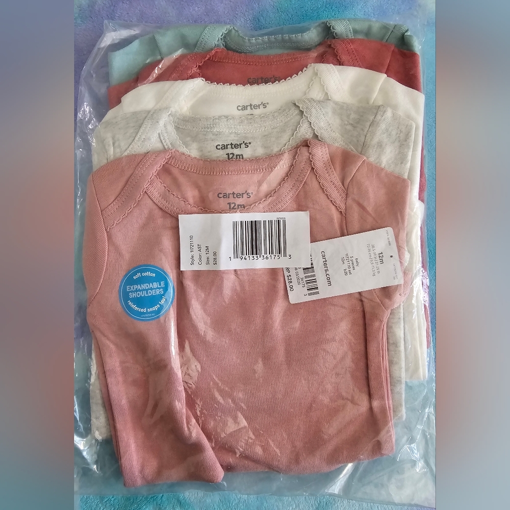 NWT Carter's 5 pack girl's onesies 12 months